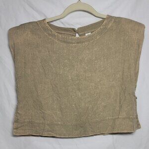 NWOT Zenana distressed sleeveless brown crop top w/ padded shoulders- size L